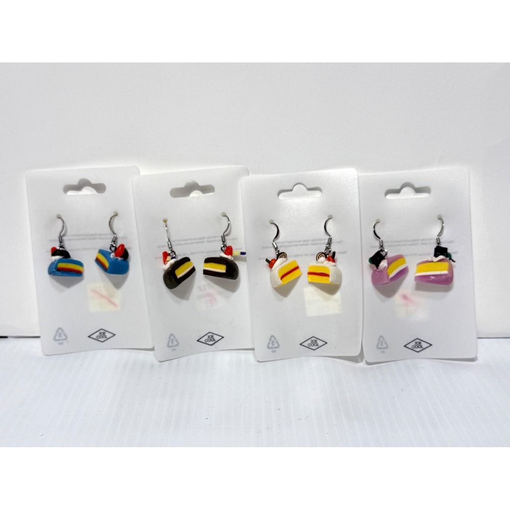 Joe Cool Miniature Cake Slice Drop Earrings Whimsical Kitsch Novelty 4 Pair Set